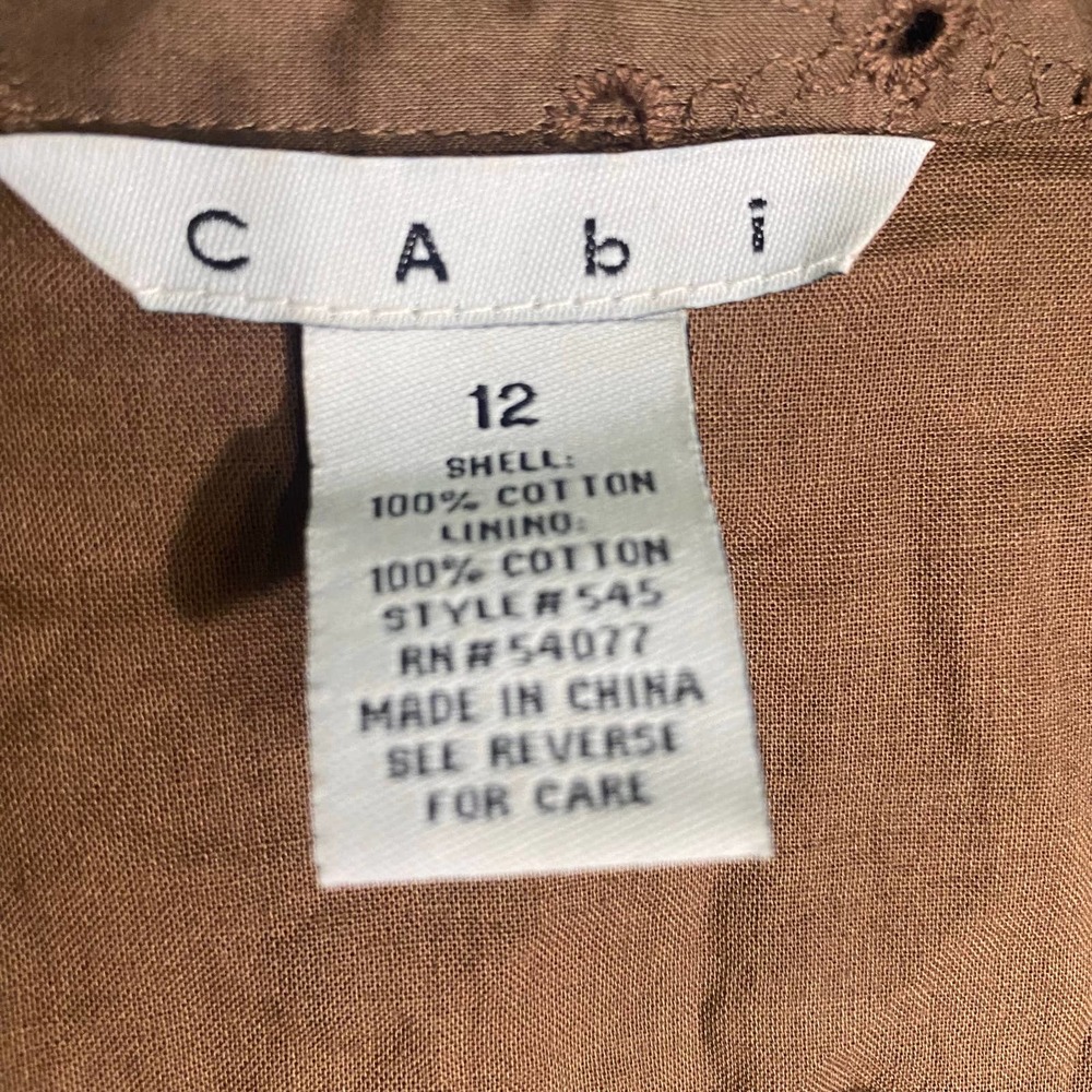 cAbi 545 Midi Dress 12 Large Brown Eyelet V-Neck A-Line Preppy - Picture 8 of 8